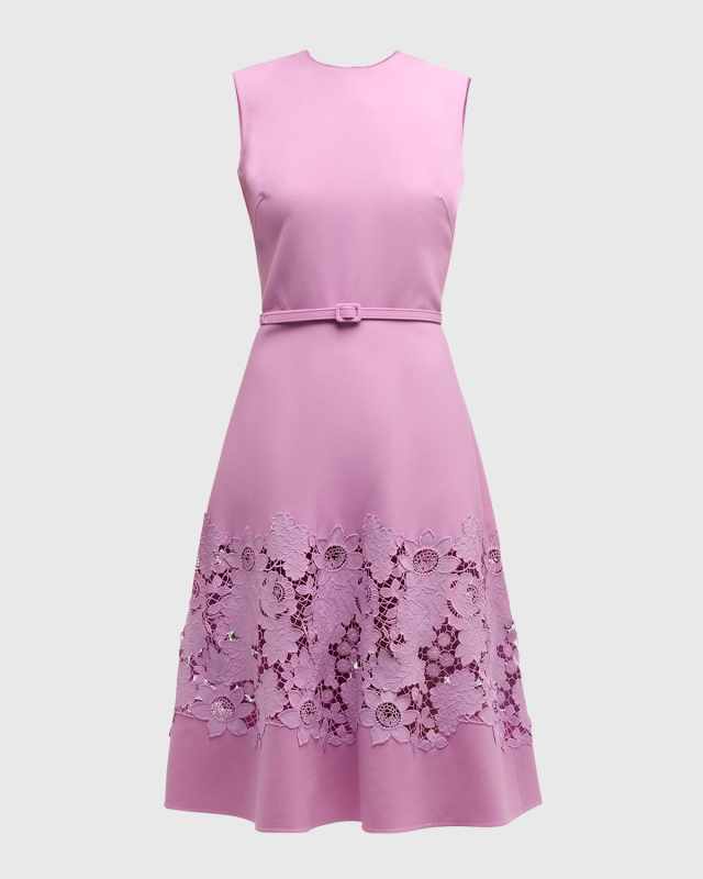 Mixed Botanical Guipure Inset Sleeveless Belted Dress